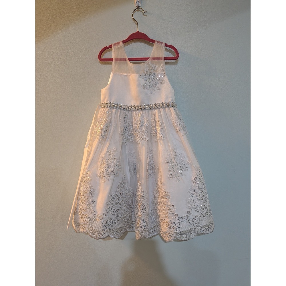American Princess Size 4 White Lace Sequin Dress Angelcore‎ Coquette Flower Girl
